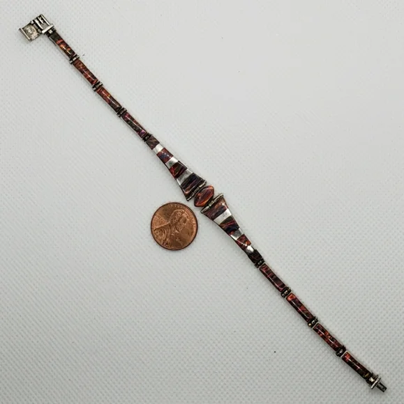 Mexico Sterling Silver Handcrafted Brown Opal Bracelet - Picture 7 of 13